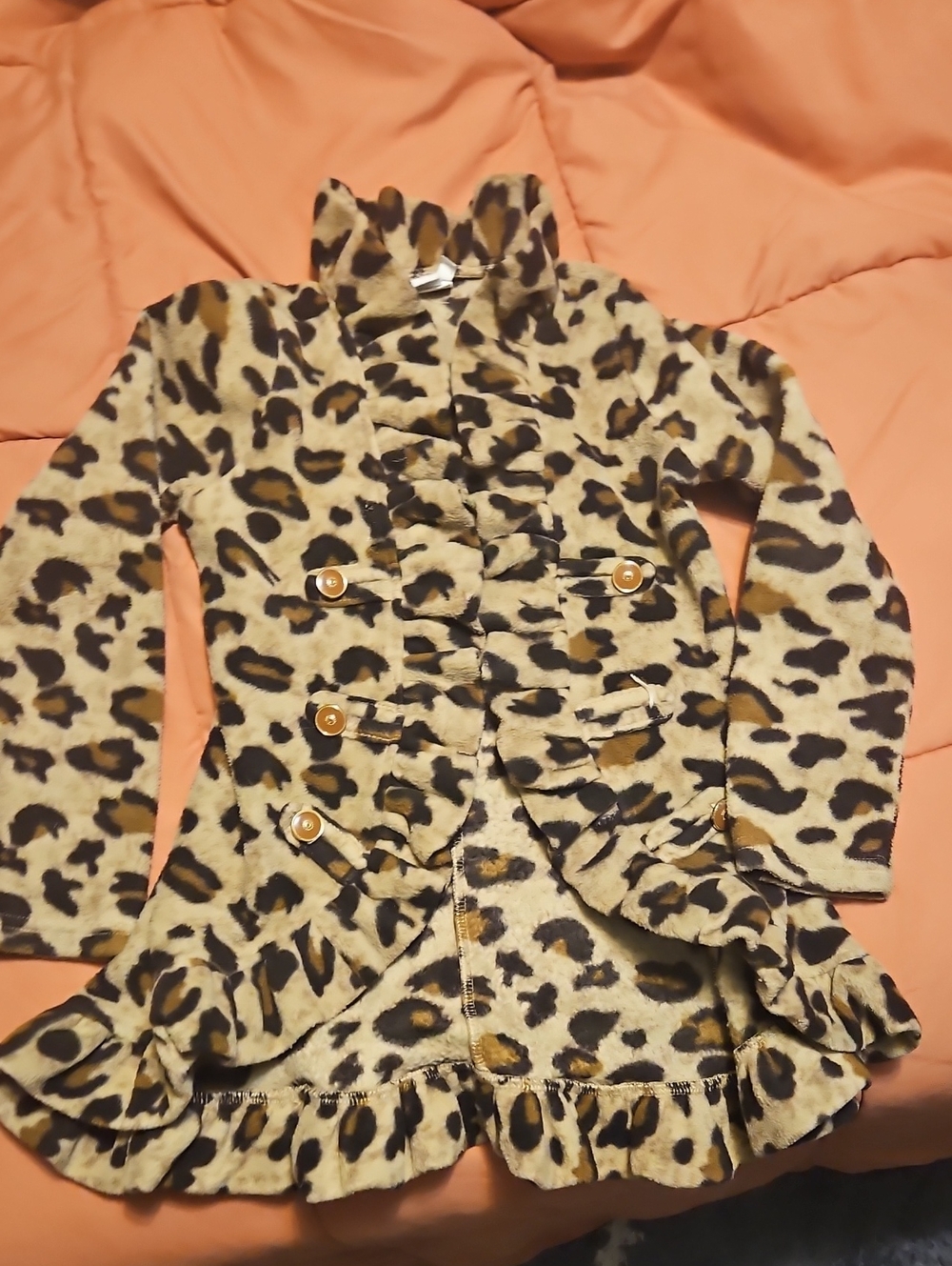 Leopard Print Ruffle Kids Blazer Jacket - Beige